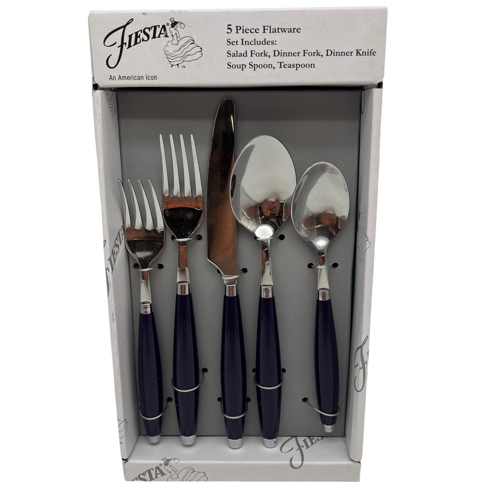 Fiesta Flatware Set 5 Piece Plum Purple Stainless Steel Resin Handle VTG 90s